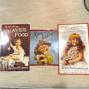Vintage Metal Signs Doll Decor 3 pcs